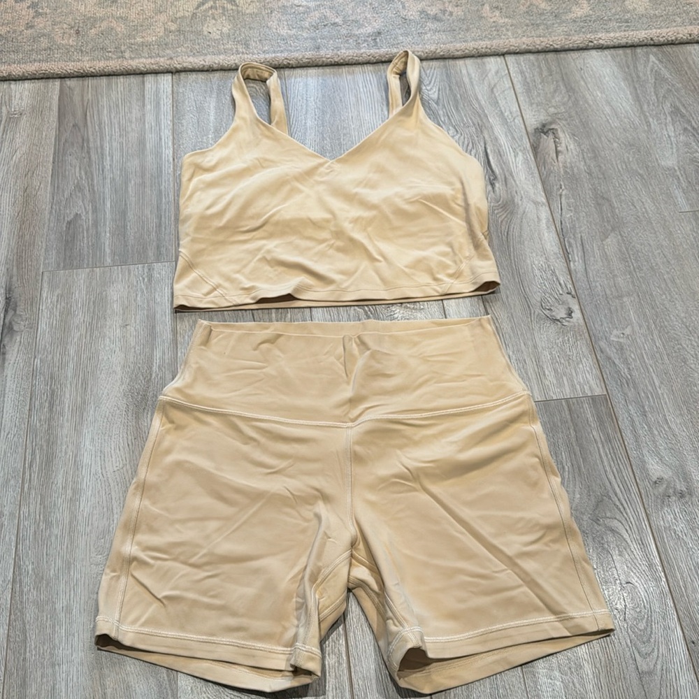Lululemon align set shorts and tank butter/tan colored